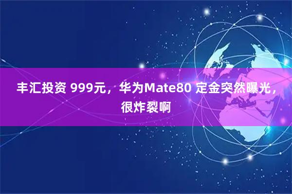 丰汇投资 999元，华为Mate80 定金突然曝光，很炸裂啊